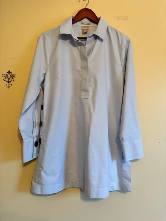 Chicos tunic blouse no iron baby blue size medium Chicos 1 - Picture 2 of 8